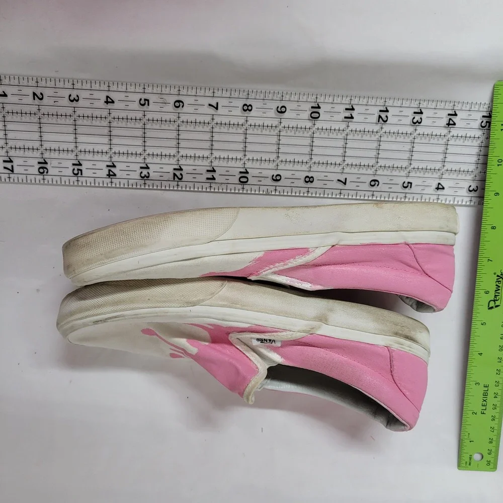 Vans Classic Slip On Custom Pink Drip White Canvas Skate Shoes Womens‎ 8.5 Men 7